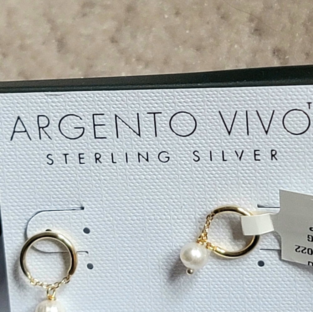 NWT Argento Vivo Sterling Silver 14KT Gold-Plated Huggie Hoop Pearl Earrings